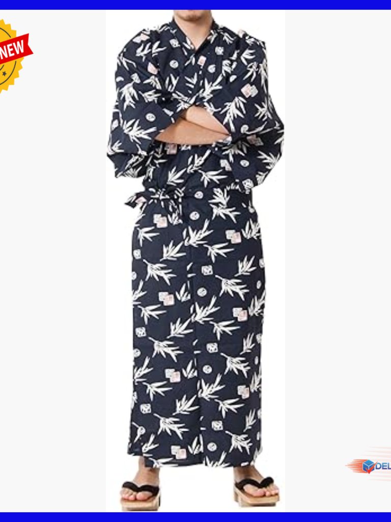 Traditional Japanese Cotton Yukata Robe With Obi Sash, Made In Japan
